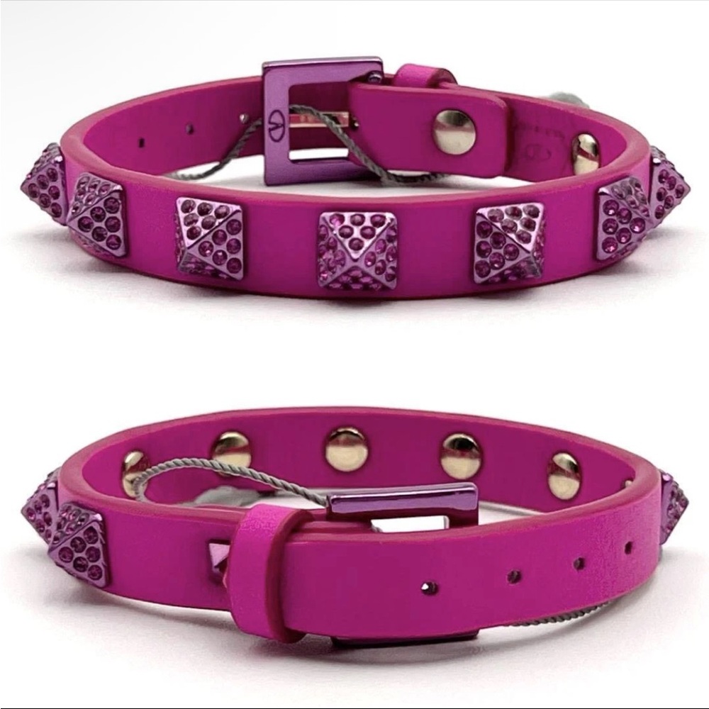 Valentino Garavani Pink Leather Crystal Rockstud Bracelet Limited Edition